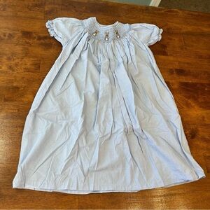 Orient Express Girls smocked blue bunny Easter dress size 4 100% cotton
